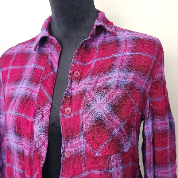 BEACH LUNCH LOUNGE Plaid Button Down Shirt in Purple and Pink | Long Sleeve Top - Picture 3 of 7